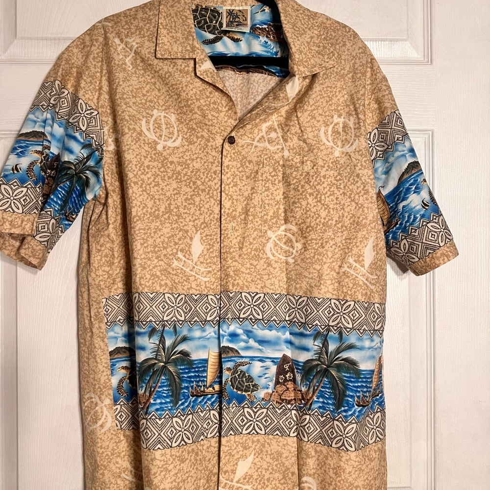 Beige and Blue Island Print Men's Shirt